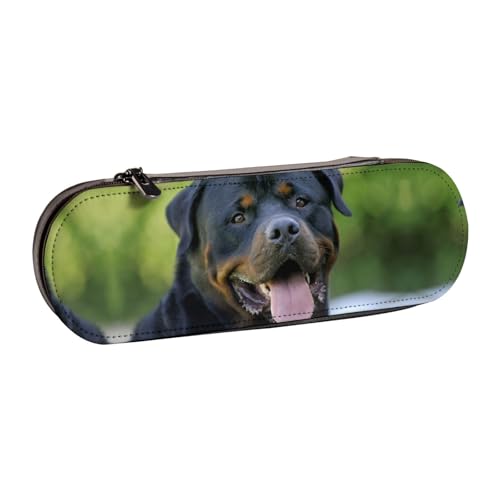 XLEWSIEU Rottweiler Tapetendruck Leder Federmäppchen Stilvolle & Funktionelle Stifteetui Kosmetiktasche Kleingeldbox, Schwarz , Einheitsgröße, Schulranzen-Set von XLEWSIEU