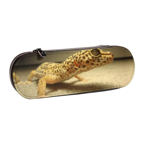 XLEWSIEU Sand Leopard Gecko Print Leder Federmäppchen Stilvolle & Funktionelle Stifteetui Kosmetiktasche Kleingeldbox, Schwarz , Einheitsgröße, Schulranzen-Set von XLEWSIEU