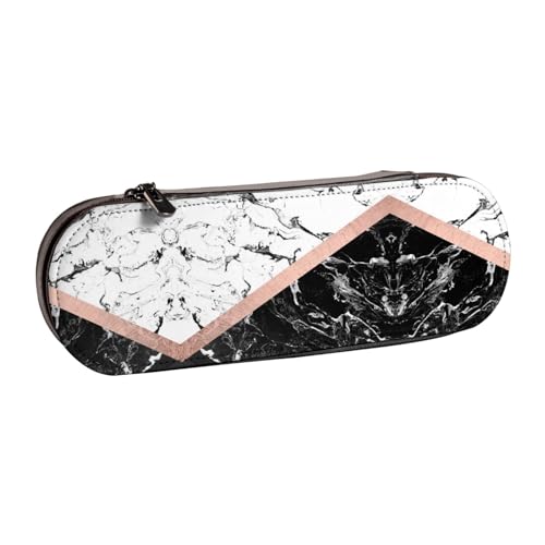 XLEWSIEU Schwarz Weiß Marmor Druck Leder Federmäppchen Stilvoll & Funktional Stifteetui Kosmetiktasche Kleingeldbox, Schwarz , Einheitsgröße, Schulranzen-Set von XLEWSIEU