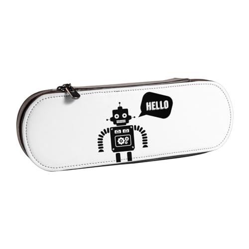 XLEWSIEU Schwarzes Federmäppchen aus Leder mit Roboterdruck, stilvolle und funktionale Stiftemappe, Kosmetiktasche, Kleingeldbox, Schwarz , Einheitsgröße, Schulranzen-Set von XLEWSIEU