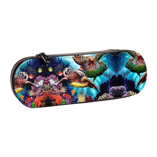 XLEWSIEU Sea Turtles Diamond Painting Print Leder Federmäppchen Stilvolle & Funktionale Stifteetui Kosmetiktasche Kleingeldbox, Schwarz , Einheitsgröße, Schulranzen-Set von XLEWSIEU