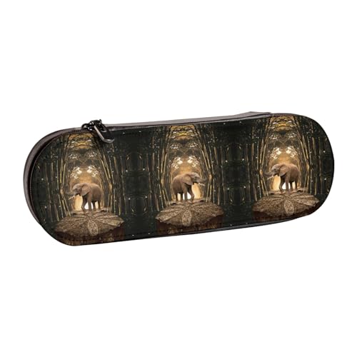 XLEWSIEU Skulptur Elefant Druck Leder Federmäppchen Stilvolle & Funktionale Stifteetui Kosmetiktasche Kleingeldbox, Schwarz , Einheitsgröße, Schulranzen-Set von XLEWSIEU