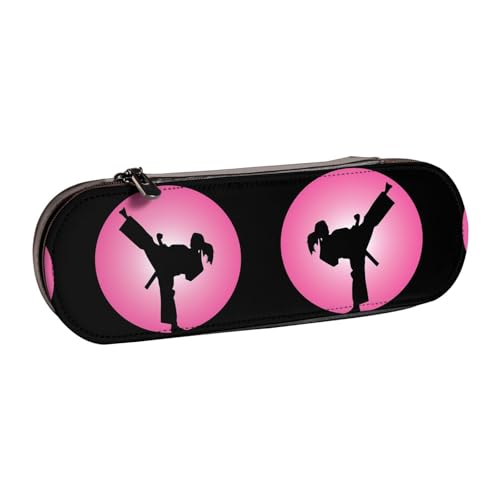 XLEWSIEU Taekwondo Design Druck Leder Federmäppchen Stilvoll & Funktional Stifteetui Kosmetiktasche Kleingeldbox, Schwarz , Einheitsgröße, Schulranzen-Set von XLEWSIEU