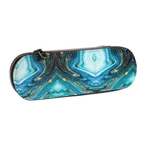 XLEWSIEU Türkisblau Gold Marmor Druck Leder Federmäppchen Stilvolle & Funktionale Stifteetui Kosmetiktasche Kleingeldbox, Schwarz , Einheitsgröße, Schulranzen-Set von XLEWSIEU