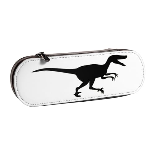 XLEWSIEU Velociraptor Federmäppchen aus Leder mit Dinosaurier-Druck, stilvolle und funktionale Stiftemappe, Kosmetiktasche, Kleingeldbox, Schwarz , Einheitsgröße, Schulranzen-Set von XLEWSIEU