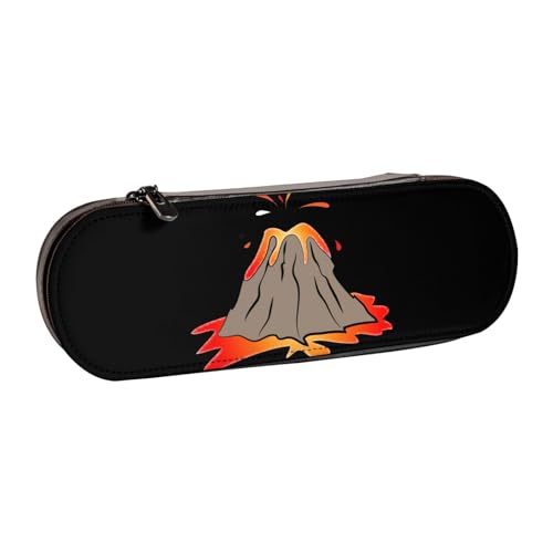 XLEWSIEU Volcano Print Leder Federmäppchen Stilvoll & Funktional Stifteetui Kosmetiktasche Kleingeldbox, Schwarz , Einheitsgröße, Schulranzen-Set von XLEWSIEU
