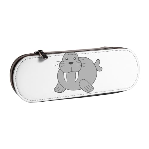 XLEWSIEU Walross Print Leder Federmäppchen Stilvolle & Funktionelle Stifteetui Kosmetiktasche Kleingeldbox, Schwarz , Einheitsgröße, Schulranzen-Set von XLEWSIEU
