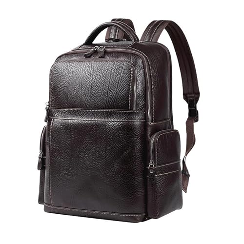 Business-Leder Herren Tasche mit hochwertigem Gefühl, Top-Leder Rucksack mit großem Fassungsvermögen und trendigem Laptop-Rucksack,Braun von XLFKD