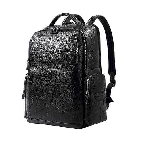 Business-Leder Herren Tasche mit hochwertigem Gefühl, Top-Leder Rucksack mit großem Fassungsvermögen und trendigem Laptop-Rucksack,Schwarz von XLFKD