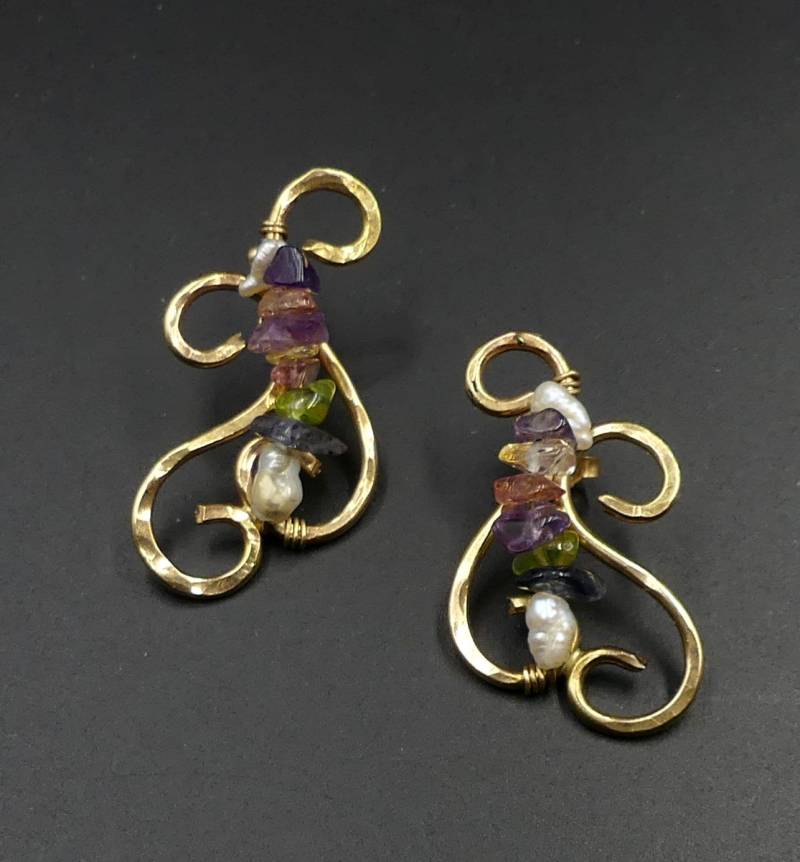 Vintage Gold Filled & Natürliche Edelsteine Designer Ohrringe von XLHDesignsArt