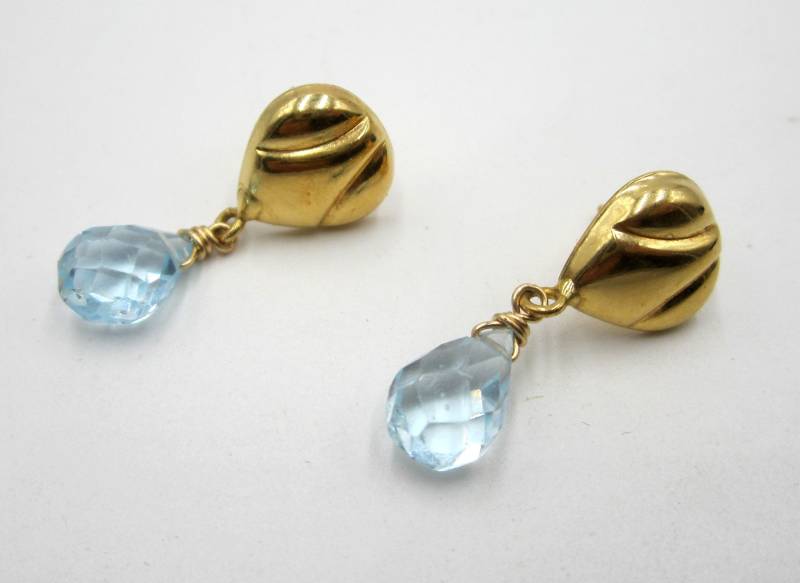 Vintage Italien 750Er Gold & Blautopas Hängeohrringe von XLHDesignsArt