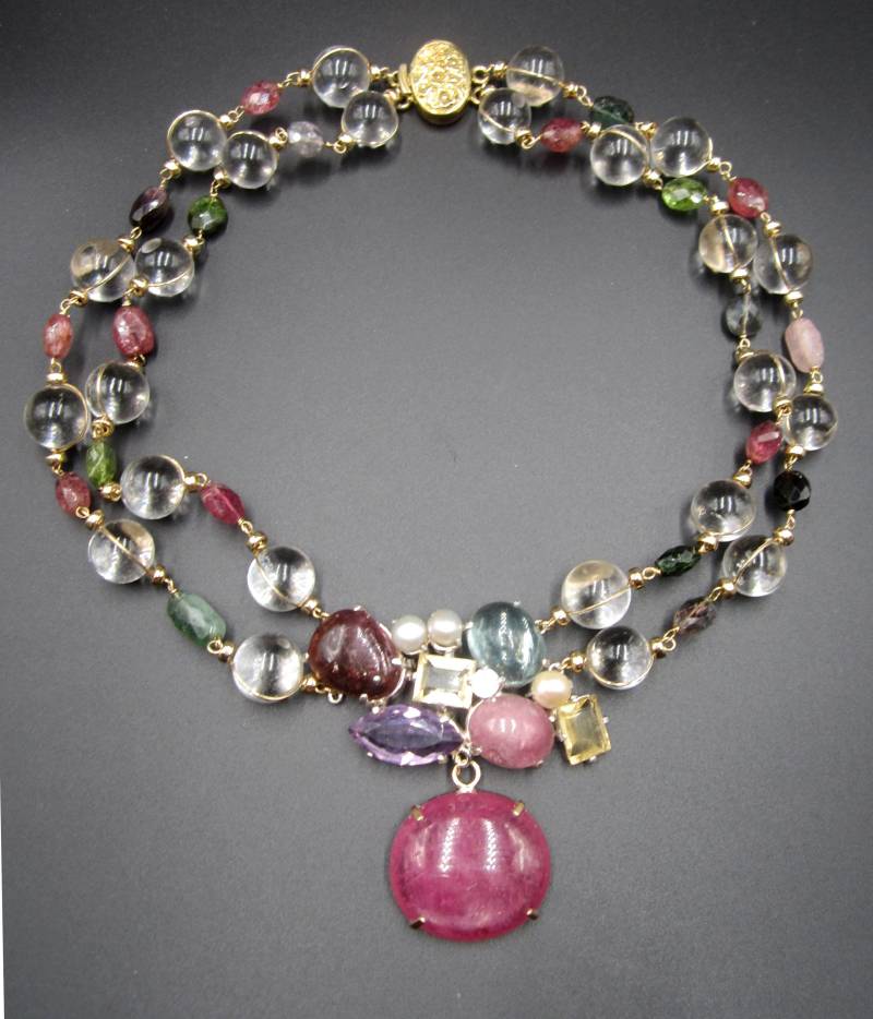 Vintage Luxus Antike Pool Of Light Perlen/Turmalin/Perle & Labrador Rubin Anhänger Halskette von XLHDesignsArt