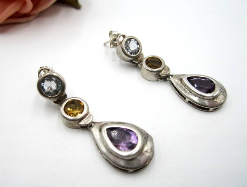 Vintage Sterling Silber & Amethyst Gelbe Stein Ohrringe von XLHDesignsArt