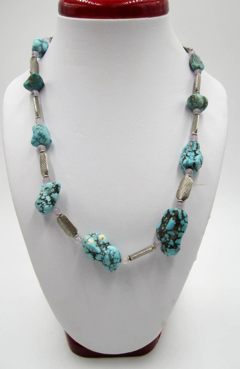 Vintage Sterling Silber & Türkis/Amethyst Chunky Perlen Halskette von XLHDesignsArt