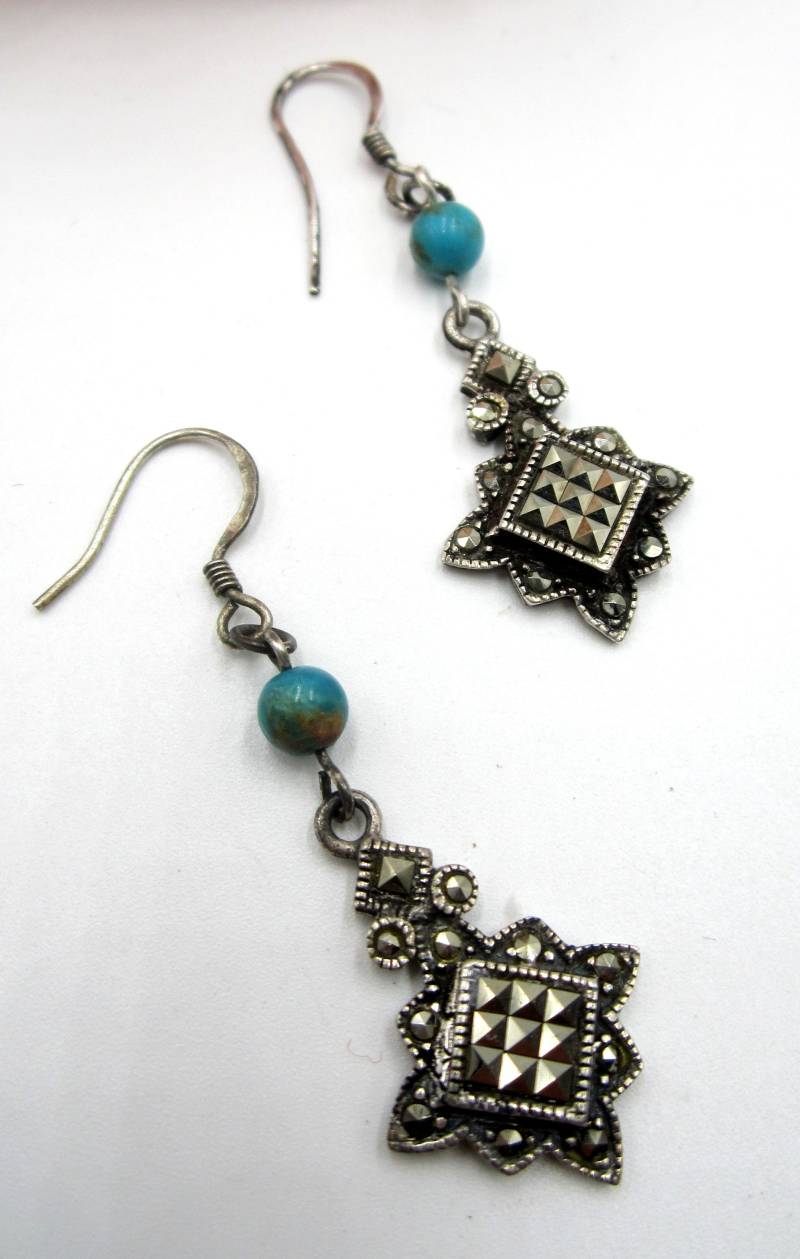Vintage Sterling Silber & Türkis Mm Markasit Ohrringe von XLHDesignsArt