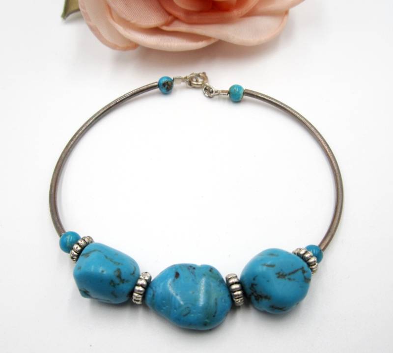 Vintage Sterling Silber & Türkis Perlen Armband von XLHDesignsArt