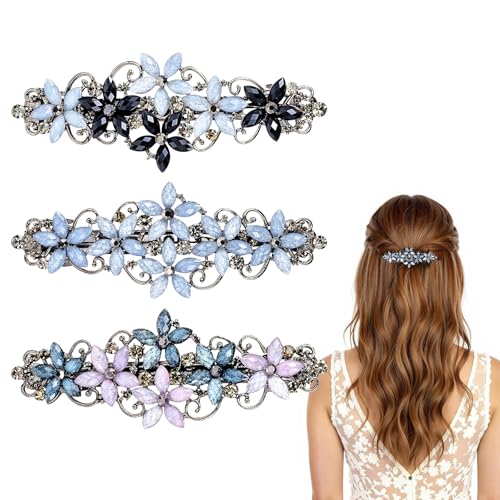 XLIUAX 3 Stück Elegante Haarspangen für Damen Mädchen, Glitzer Kristall Blume Haarklammer Metall Vintage Frühling Haarspange Clips für Hochzeit Braut Kopfbedeckung Deko von XLIUAX