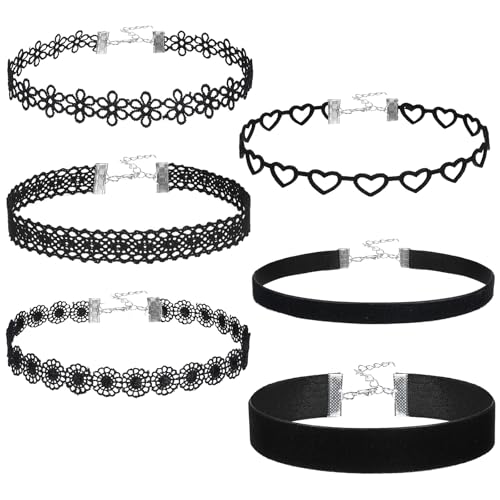 XLIUAX 6 Stück Choker Halskette für Damen, Schwarz Velvet Halsband Set Verstellbare Gothic Lace Klassische Chokers für Frauen und Mädchen Dancing Halloween Geburtstag Party Cosplay von XLIUAX