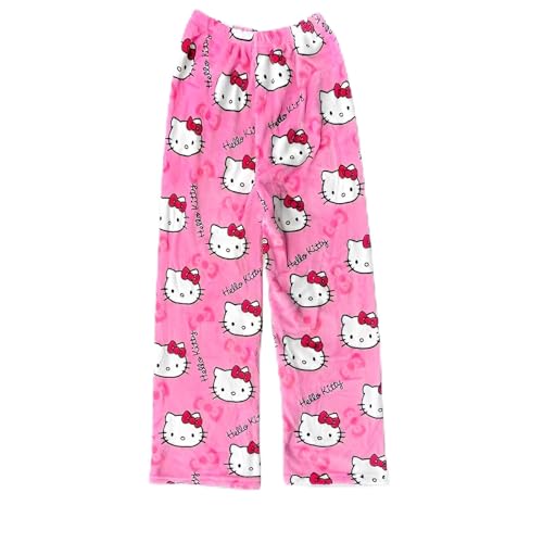 XLKTech PyjamaHose Schlafanzug, Damen Pyjamas Hosen Lang Flanell Pyjama Hose Damen Schlafhose Weich Bequeme Schlafanzughose Frauen Cartoon Casual Herbst-Winter, XXL von XLKTech