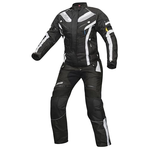 Damen Textilkombi 600D Motorradkombi Touringkombi X-DRIVE Motorradhose Motorradjacke atmungsaktiv wasserdicht Schwarz Weiß (X-Drive-Lady-2024, DE/NL/SE/PL, Alphanumerisch, 4XL) von XLS