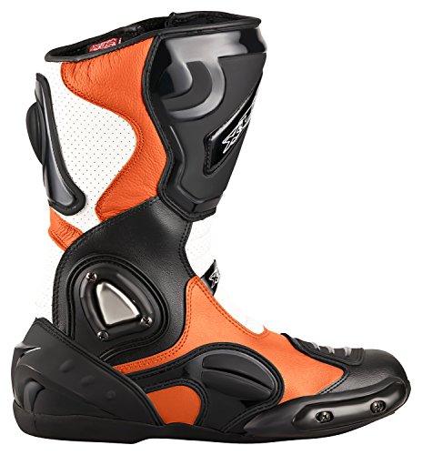 XLS Motorradstiefel, Racing Boots aus Echtleder, Herren Motorradschuhe in orange/schwarz/weiß, wasserabweisend, inkl. Knöchelschutz (numeric_46) von XLS