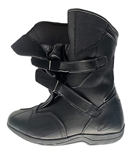 XLS Motorradstiefel Touring Boots aus Echtleder, Herren Motorradschuhe in Schwarz wasserabweisend, reflektierend (eu_footwear_size_system, adult, men, numeric, medium, numeric_48) von XLS