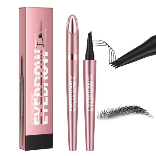 Augenbrauenstift Wasserfest,3D Augenbrauenstift Wasserfest Wischfest Microblading Pen mit 4 Gabelspitze Applikator,Präzises & einfaches Definieren der Augenbrauen (04#Schwarz) von XLSBZ