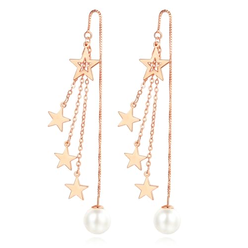 Ohrringe Anhänger für Mädchen Lange Quaste Nuss Ohrringe Elegante Silber Nadel Schmuck Full Star Pearl Geschenk Geburtstag Neujahr Überraschungsgeschenk für Frauen von XLTEAM