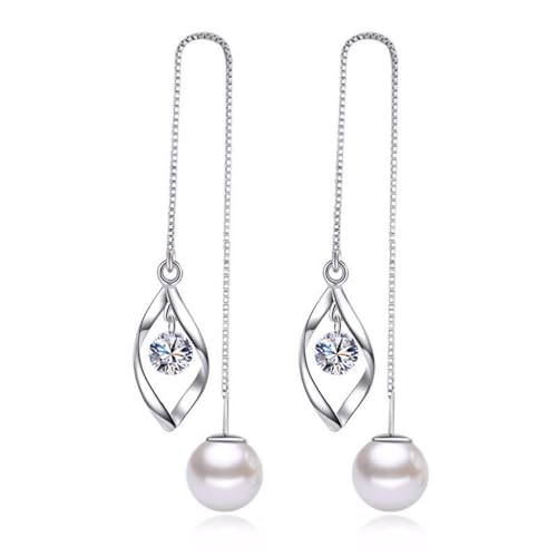 Ohrringe Anhänger für Mädchen Silber Nadel Lange Quaste Nuss Ohrringe mit glänzender CZ Blume Geschenk Schmuck Geburtstag Neujahr Überraschung Geschenk für Frauen von XLTEAM