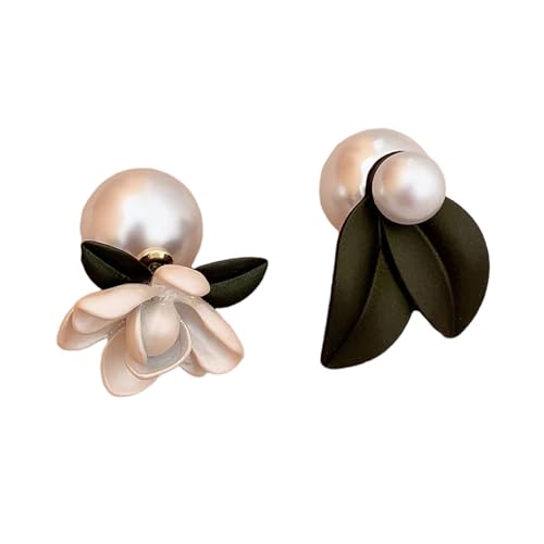 Ohrringe Asymmetrische Blume Blatt Ohrringe für Mädchen Imitation Perlen Ohrringe Temperament Elegant Party Ohrschmuck für Frauen Geburtstagsgeschenke von XLTEAM