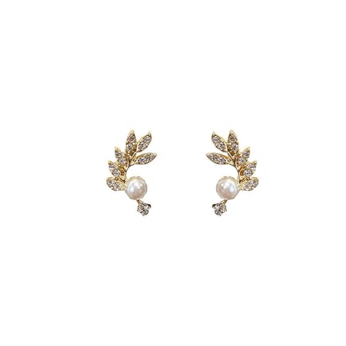 Ohrringe Gold Farbe Blatt Perlen Ohrstecker für Frauen Vintage Kristall Ohrringe Partyschmuck für Mädchen Geburtstagsgeschenke von XLTEAM