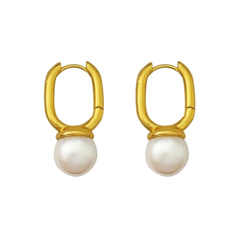 Ohrringe Mode Schmuck Ovale Schnalle Ohrringe Trend Überraschung Geschenk Kupfer Simulierte Perle Gold Farbe Ohrringe für Frauen Geburtstagsgeschenke von XLTEAM