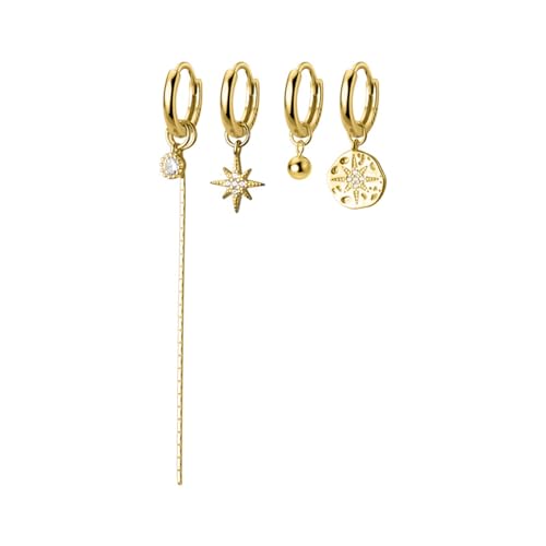 Ohrringe Silber Farbe Stern Quaste Asymmetrische Creolen Ohrringe für Frauen Goldfarbe Runde Scheibe Ohrringe Hochzeit Schmuck Hip Hop Mode Geburtstag Geschenke von XLTEAM
