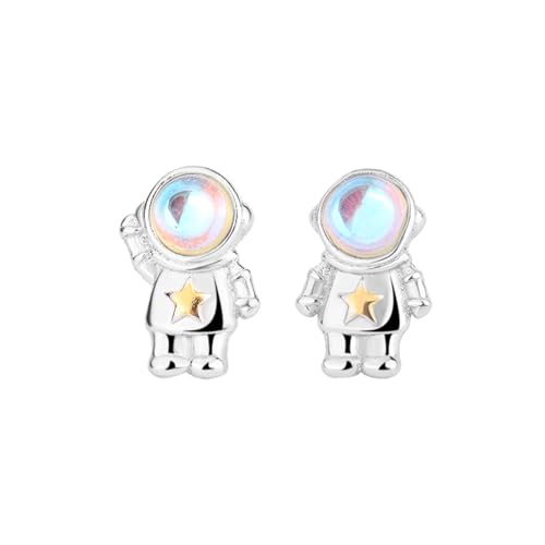 Ohrringe Silber Farbe niedlich Weltraum Astronaut Planet Opal Ohrstecker Ohrstecker für Frauen Einfache Ohr Piercing Schmuck Geburtstagsgeschenke von XLTEAM