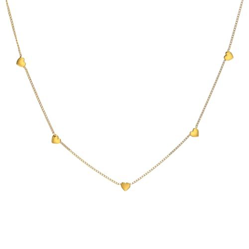 XLTEAM Halskette Anhänger Damen Gliederkette Halskette Choker mit exquisiten Herzanhängern Gold Farbe Geschenk Schmuck Geburtstagsgeschenk von XLTEAM