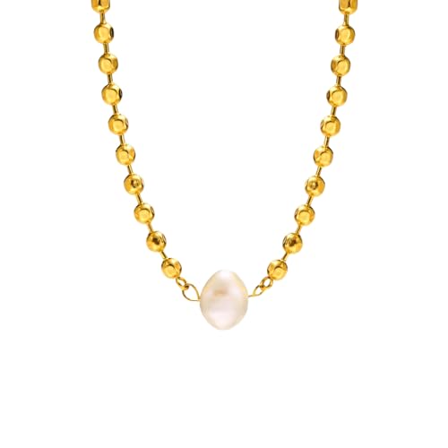 XLTEAM Halskette Anhänger Damen Temperament Süßwasser Perlen Halsketten Gold Farbe Perlenkette mit Knebelverschluss Schmuck Geburtstagsgeschenk von XLTEAM