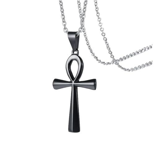 XLTEAM Halskette Anhänger Kreuz Anhänger Halskette Schlüssel des Lebens Dreifarbiges ägyptisches Kreuz männliche Halskette Gebetsgeschenke Schmuck Geburtstagsgeschenk von XLTEAM