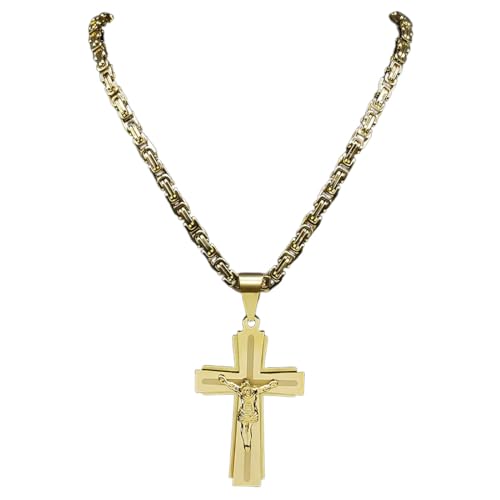XLTEAM Halskette Anhänger Kreuz Halskette für Männer Byzantinische Kette Gold Farbe Retro Kruzifix Anhänger Punk Rock Halsketten Party Schmuck Geschenke von XLTEAM