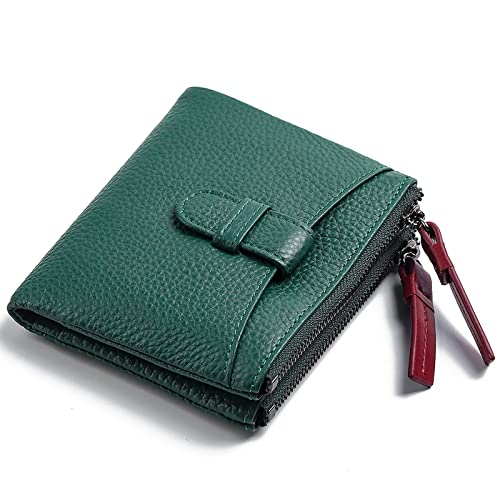 XLTEAM Stilvolle RFID-blockierende Damenbrieftasche aus gekrispeltem Leder mit kurzem Reißverschluss, kompakte, multifunktionale Geldbörse mit Schnallenverschluss von XLTEAM