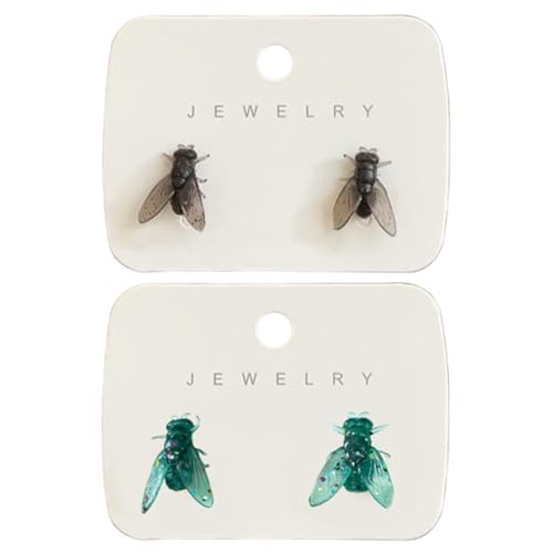2 Paar Realistische Fliege Ohrringe Für Frauen Männer, Simulation Mini Personalisierte Schwarze Fliege Ohrring, Prank Simulierte Tier Ohrringe, Lustige Neuheit Abstraktes Geschenk (Schwarz + Grün) von XLWXDD
