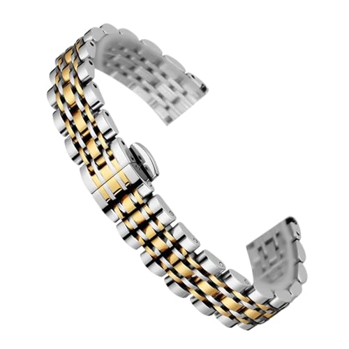 XLXKGPGKMK Damen-Uhrenarmbänder, 12 mm, 14, 16, Edelstahlarmband, kleine Größe, universelles Metallarmband(Silver and gold,14mm) von XLXKGPGKMK