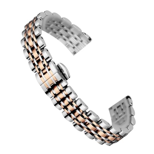 XLXKGPGKMK Damen-Uhrenarmbänder, 12 mm, 14, 16, Edelstahlarmband, kleine Größe, universelles Metallarmband(Silver and rose,16mm) von XLXKGPGKMK