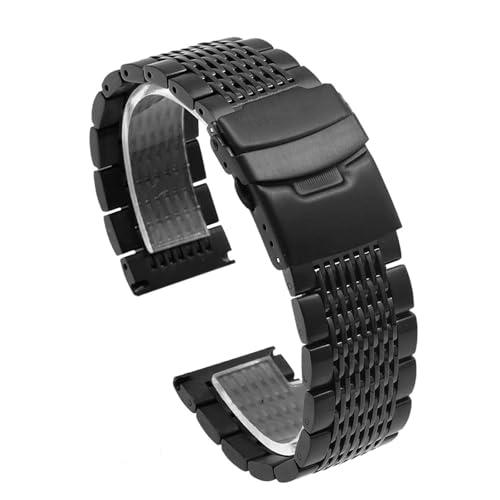 XLXKGPGKMK Edelstahl-Mesh-Armband for Damen und Herren, Schnellverschluss, Sicherheitsschnalle aus Metall for Uhren, 20 mm, 22, 24(Black,20mm) von XLXKGPGKMK