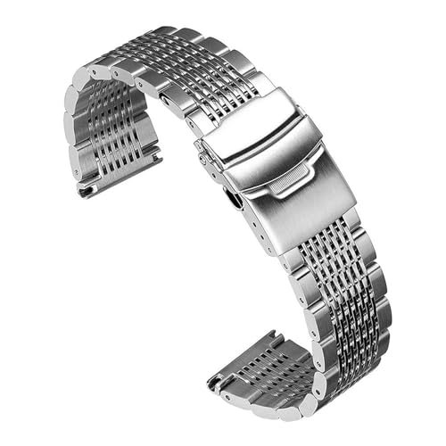 XLXKGPGKMK Edelstahl-Mesh-Armband for Damen und Herren, Schnellverschluss, Sicherheitsschnalle aus Metall for Uhren, 20 mm, 22, 24(Silver,22mm) von XLXKGPGKMK