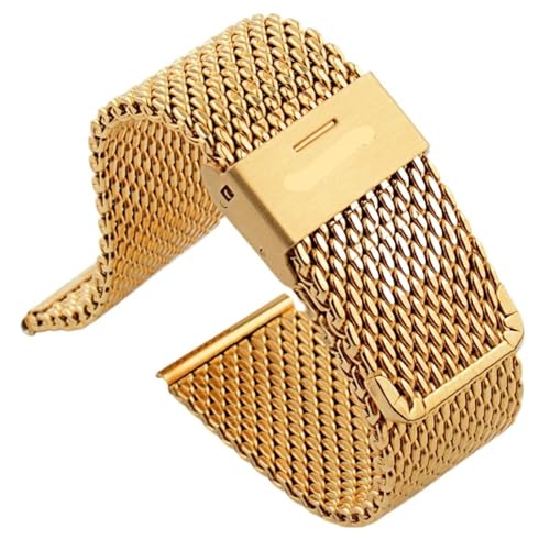 XLXKGPGKMK Edelstahl-Netzarmband for Damen und Herren, Schnellverschluss, verstellbare Sicherheitsschnalle, 18 mm, 20, 22, 24(Gold,22mm) von XLXKGPGKMK