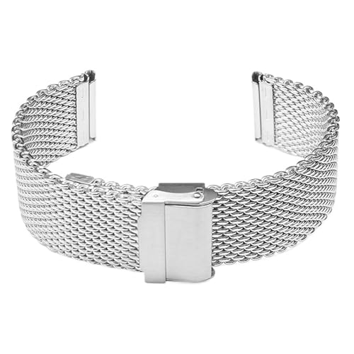 XLXKGPGKMK Edelstahl-Netzarmband for Damen und Herren, Schnellverschluss, verstellbare Sicherheitsschnalle, 18 mm, 20, 22, 24(Silver,18mm) von XLXKGPGKMK