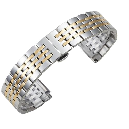 XLXKGPGKMK Edelstahlarmband, Metallarmband, ungefaltet, Doppel-Flip-Lock, for Damen und Herren(Silver and Gold B,18mm) von XLXKGPGKMK