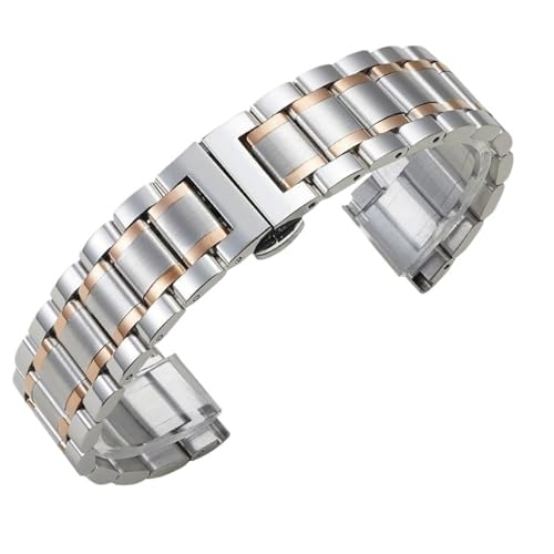 XLXKGPGKMK Edelstahlarmband, Metallarmband, ungefaltet, Doppel-Flip-Lock, for Damen und Herren(Silver and Rose A,19mm) von XLXKGPGKMK