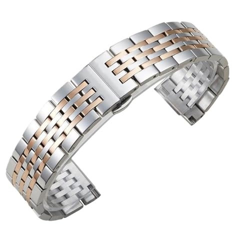 XLXKGPGKMK Edelstahlarmband, Metallarmband, ungefaltet, Doppel-Flip-Lock, for Damen und Herren(Silver and Rose B,21mm) von XLXKGPGKMK
