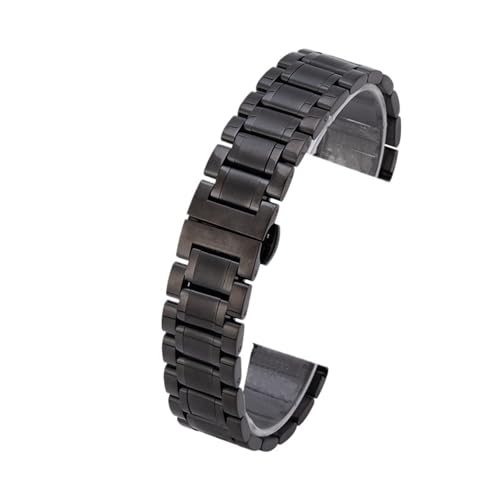 XLXKGPGKMK Edelstahlarmband, poliert, for Herren und Damen, Metall, Schnellverschluss, entfaltet, doppelte Faltschließe(Black,15mm) von XLXKGPGKMK